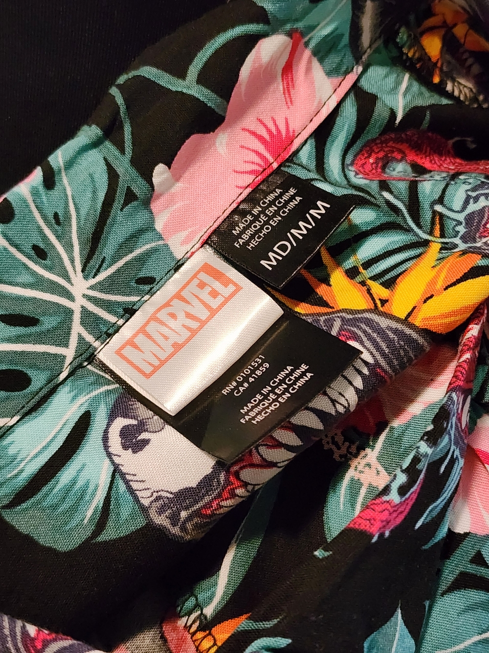 Tropical Floral Button-Up Shirt - Black with Pink & Teal - Picture 2 of 4